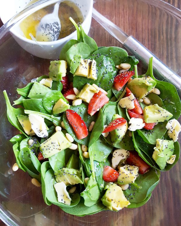 Strawberry, Spinach & Feta Salad w/ dressing - Tracie Talks Health